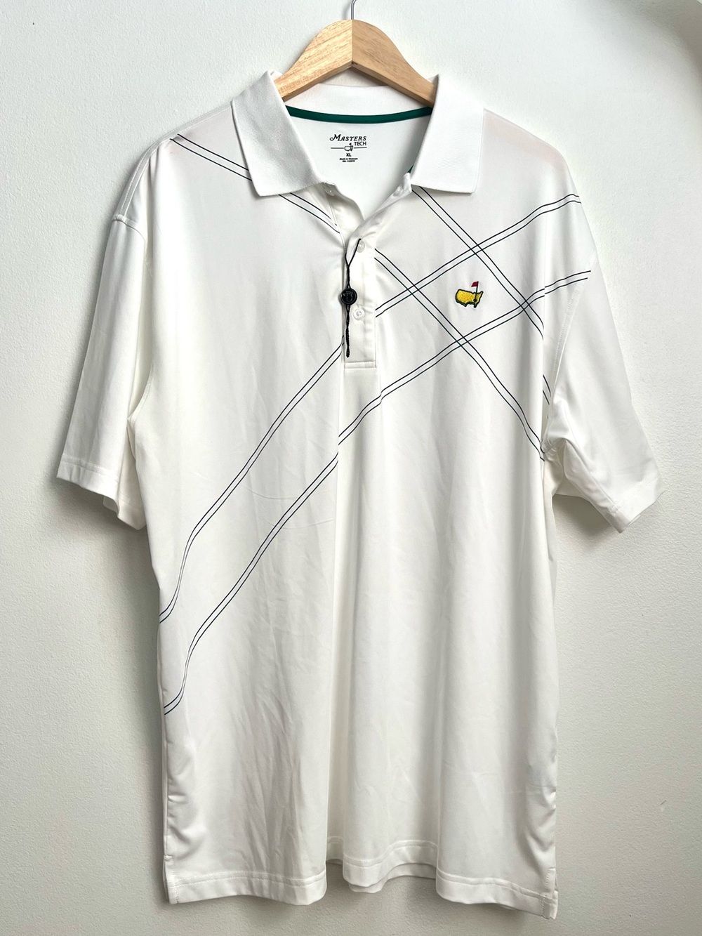 Masters Tech Polo Golf Shirt Mens XL White Diagonal Stripe Embroidered Logo